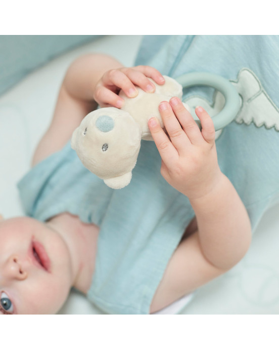 ROMEO, JULES & SALLY. Υφασμάτινη κουδουνίστρα με μασητικό σιλικόνης Jules το αρκουδάκι