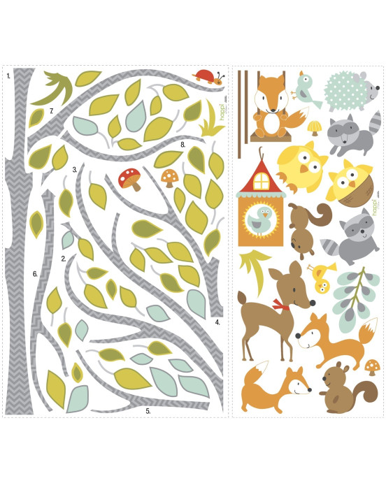 RoomMates. Αυτοκόλλητα τοίχου Δέντρο & αλεπούδες.